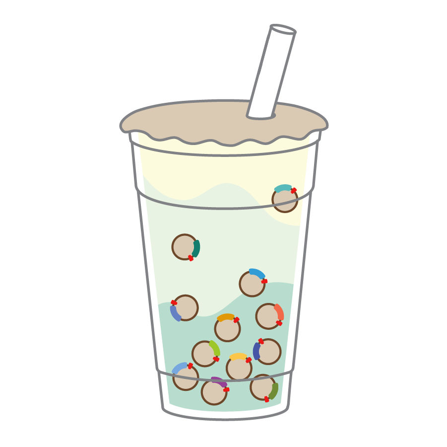 The Boba-seq logo, created by former Arkin Lab undergraduate student researcher Davian Ho. A drawing of a large cup of boba tea, where the boba pearls represent expressed genes