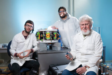 Tony Consiglio, Alan Maida and Boris Rubinsky in their Etcheverry Hall lab. (Photo by Adam Lau/Berkeley Engineering)