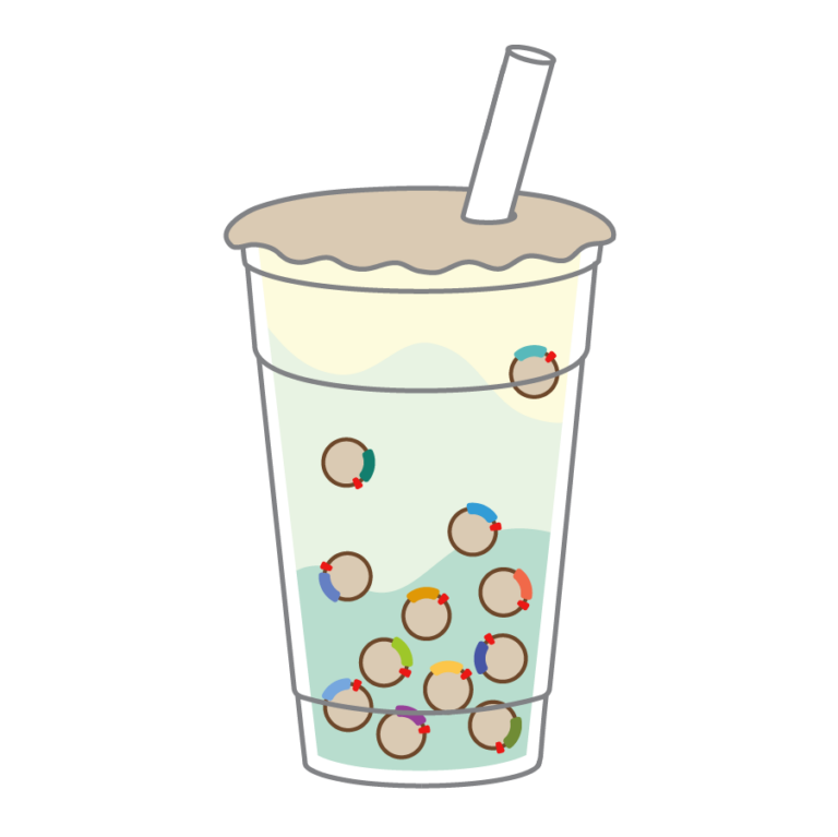 The Boba-seq logo, created by former Arkin Lab undergraduate student researcher Davian Ho. A drawing of a large cup of boba tea, where the boba pearls represent expressed genes