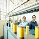 Photo of Bolt Threads cofounders Dan Widmaier (left) and David Breslauer in their manufacturing facility