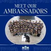 group photo of MTM cohort from above with "meet our ambassadors" text