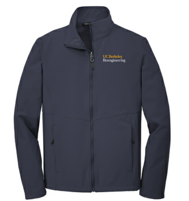 photo of navy jacket with bioe logo on left chest