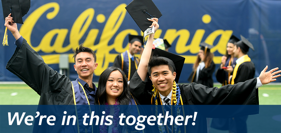 photo of students at commencement with "We're in this together" text